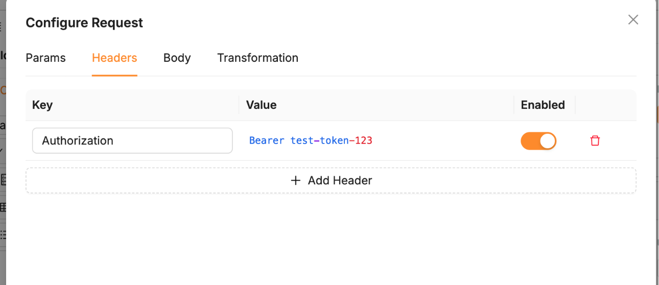 A service-account Bearer token header configured for an anonymous form