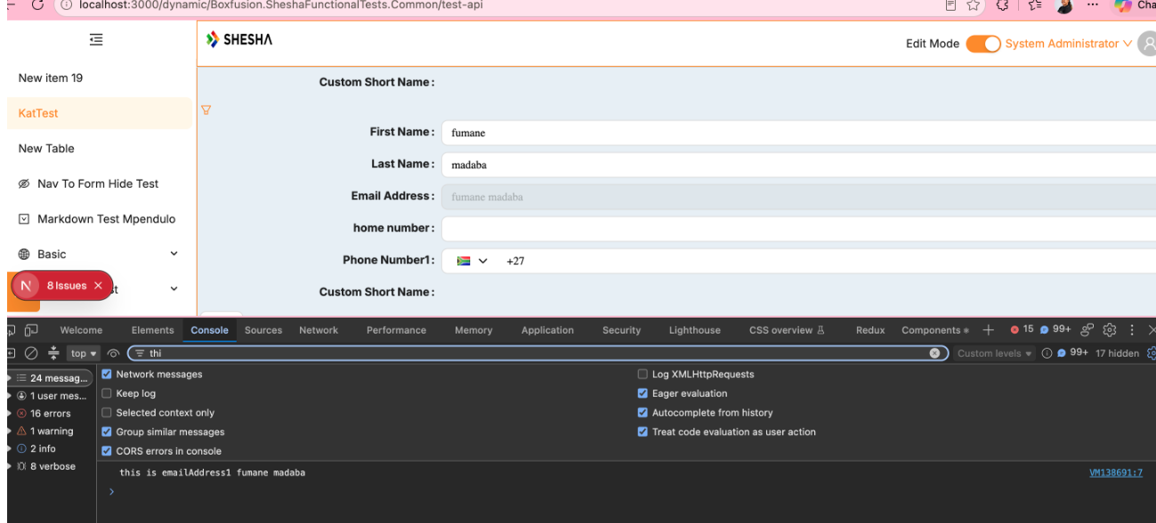 The form field updated and the derived value available on actionResponse