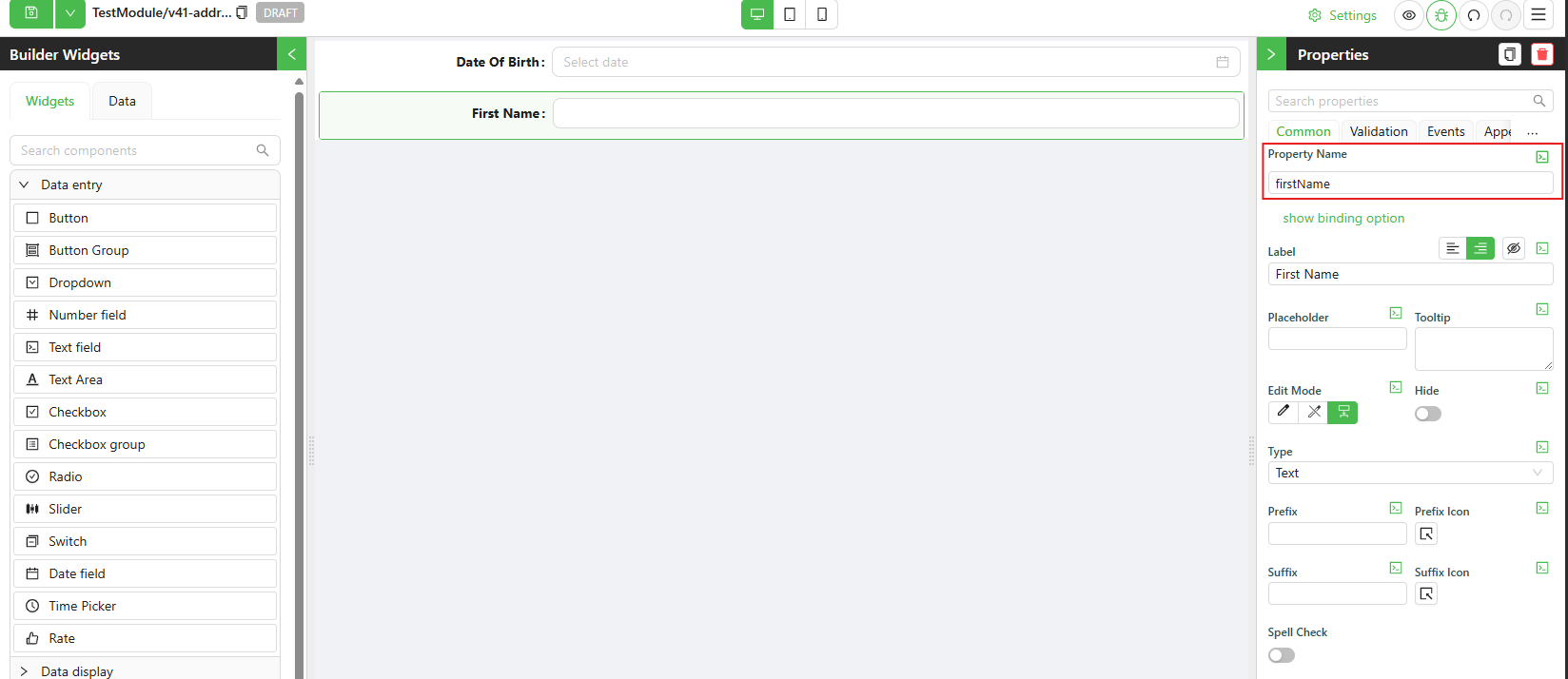 Text field binding